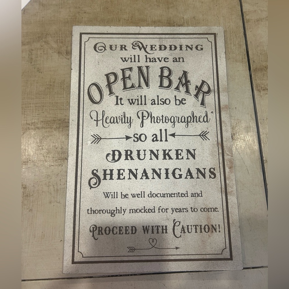 Wedding sign for the bar